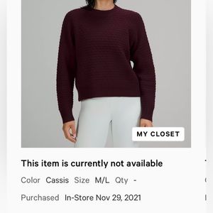 Lululemon Texture Play Crew Sweater, M/L, maroon, originally $138